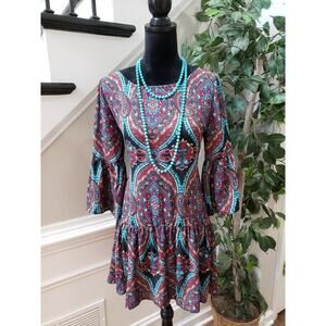 Reckless Angel Womens Multicolor Round Neck Long Sleeve Knee Length Dress Medium